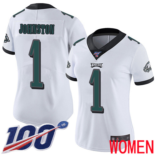 Women Philadelphia Eagles #1 Cameron Johnston White Vapor Untouchable NFL Jersey Limited Player 100th